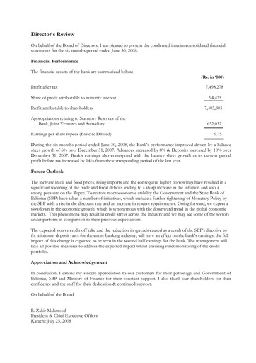 Miniature Habib Bank Rapport semestriel 2008-h1