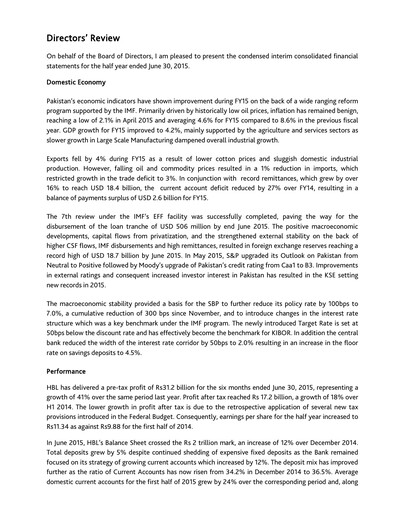 Miniature Habib Bank Rapport semestriel 2015-h1