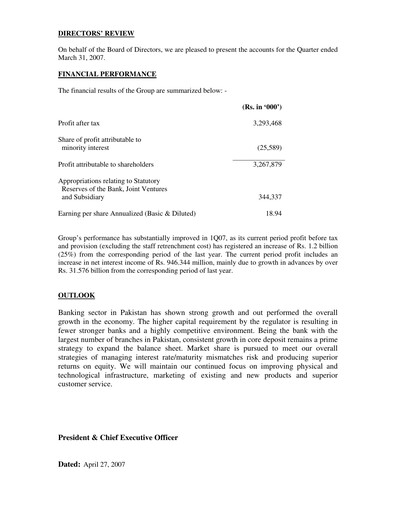 Miniature Habib Bank Rapport trimestriel 2007-q1