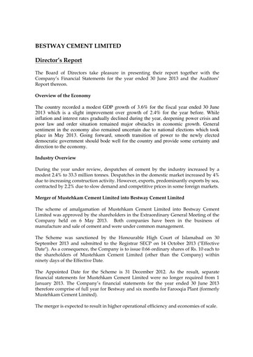 Thumbnail Bestway Cement Annual Report 2013