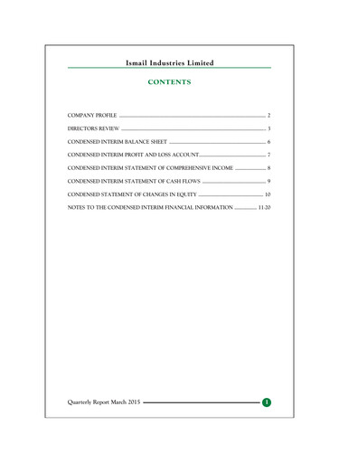 Miniature Ismail Industries Rapport trimestriel 2015-q3