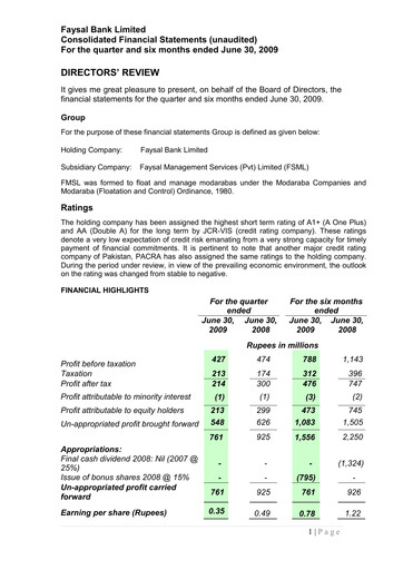 Thumbnail Faysal Bank Half-year Report 2009-h1