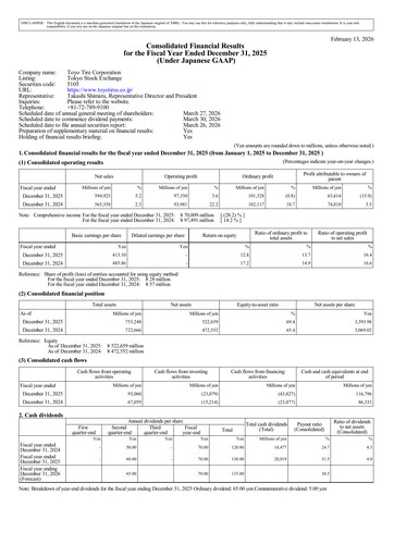 Thumbnail Toyo Tire Financial Report 2025