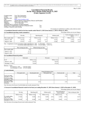 Thumbnail Toyo Tire Quarterly Report 2025-q1