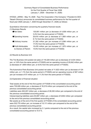 Thumbnail Toyo Tire Quarterly Report 2026-q1