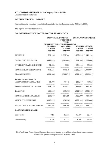 Thumbnail YTL Corporation Berhad Quarterly Report 2006-q3