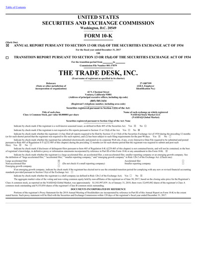 Thumbnail The Trade Desk
 Annual Report 2017