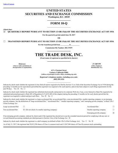 Vorschaubild The Trade Desk
 Quartalsbericht 2017-q2