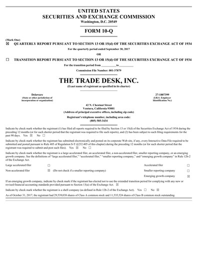 Vorschaubild The Trade Desk
 Quartalsbericht 2017-q3