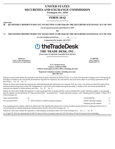 Vorschaubild The Trade Desk
 Quartalsbericht 2018-q1