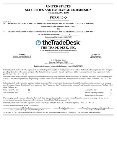 Vorschaubild The Trade Desk
 Quartalsbericht 2019-q1