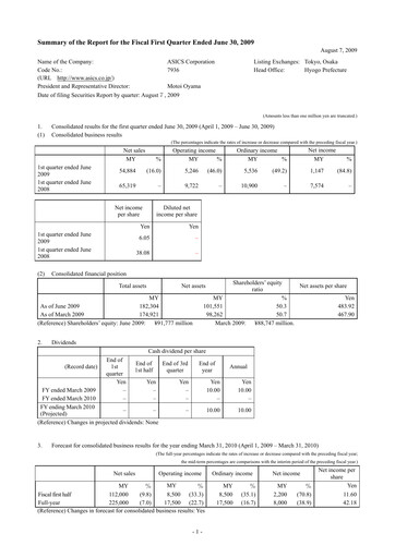 Thumbnail ASICS Corporation Quarterly Report 2009-q1