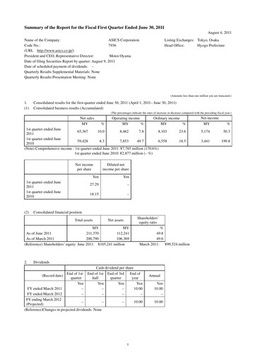 Thumbnail ASICS Corporation Quarterly Report 2011-q1