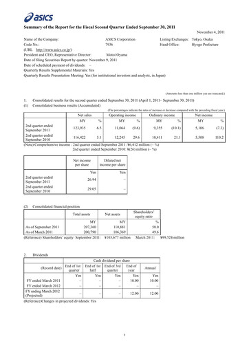 Thumbnail ASICS Corporation Quarterly Report 2011-q2
