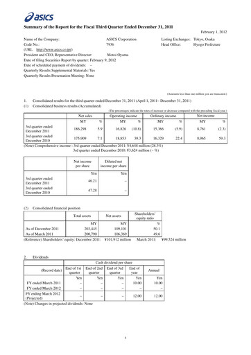 Thumbnail ASICS Corporation Quarterly Report 2011-q3