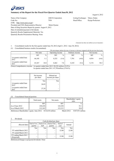 Thumbnail ASICS Corporation Quarterly Report 2012-q1