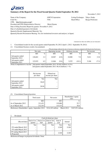 Thumbnail ASICS Corporation Quarterly Report 2012-q2