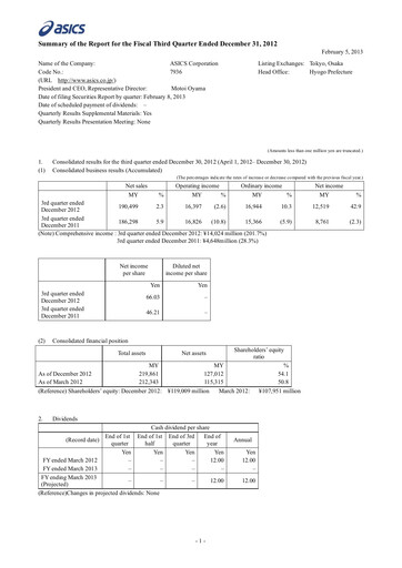 Thumbnail ASICS Corporation Quarterly Report 2012-q3