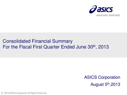 Thumbnail ASICS Corporation Quarterly Report 2013-q1