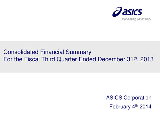 Thumbnail ASICS Corporation Quarterly Report 2013-q3