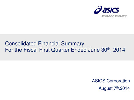 Thumbnail ASICS Corporation Quarterly Report 2014-q1