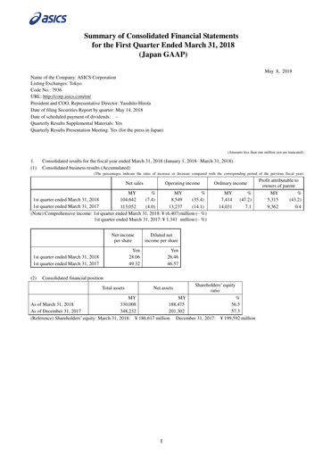 Thumbnail ASICS Corporation Quarterly Report 2018-q1