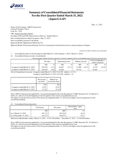 Thumbnail ASICS Corporation Quarterly Report 2022-q1