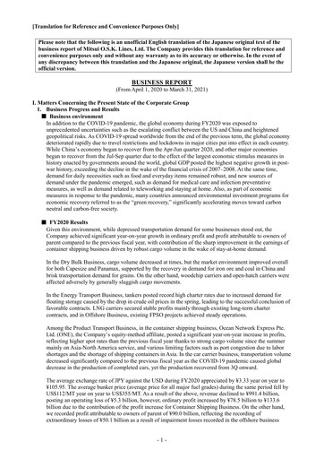 Thumbnail Mitsui O.S.K. Lines Financial Report 2020