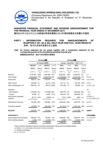 Thumbnail Yangzijiang Shipbuilding (Holdings) Ltd. Financial Statement 2014