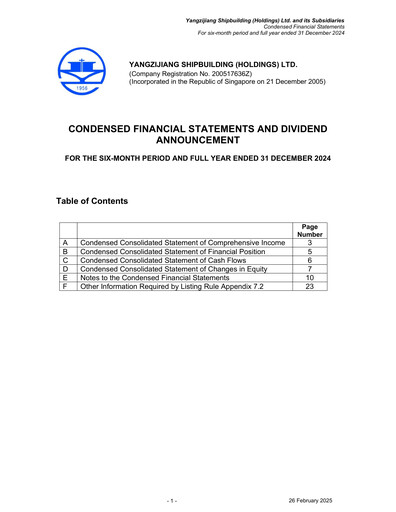 Thumbnail Yangzijiang Shipbuilding (Holdings) Ltd. Financial Statement 2024