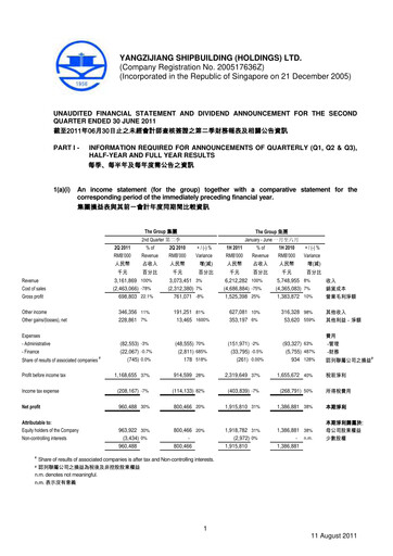 Thumbnail Yangzijiang Shipbuilding (Holdings) Ltd. Quarterly Report 2011-q2