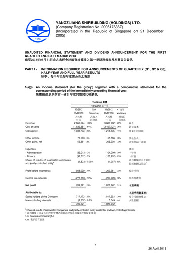 Thumbnail Yangzijiang Shipbuilding (Holdings) Ltd. Quarterly Report 2013-q1