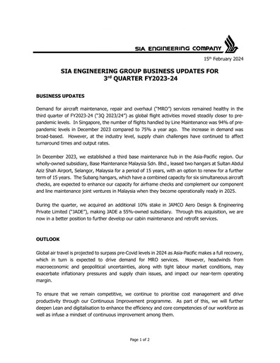 Thumbnail SIA Engineering Company Quarterly Report 2023-q3