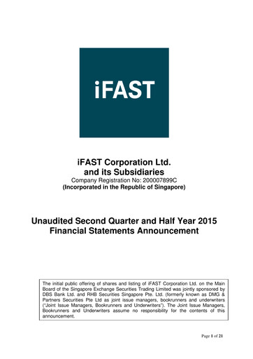 Miniature iFAST Corporation Rapport semestriel 2015-h1