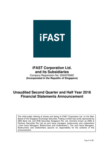 Miniature iFAST Corporation Rapport semestriel 2016-h1