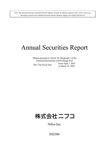 Thumbnail Nifco Inc. Annual Report fy2024