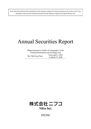 Thumbnail Nifco Inc. Annual Report fy2026