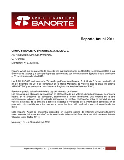 Thumbnail Banorte Annual Report 2011