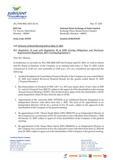 Thumbnail Jubilant FoodWorks
 Financial Statement 2022-2023