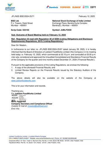 Thumbnail Jubilant FoodWorks
 Quarterly Report 2024-q3