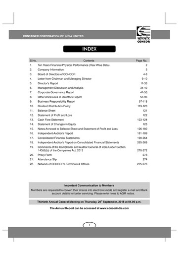 Thumbnail Container Corporation of India Annual Report 2017-2018