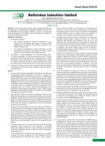 Miniature Balkrishna Industries
 Rapport annuel 2019-2020