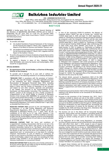 Miniature Balkrishna Industries
 Rapport annuel 2020-2021