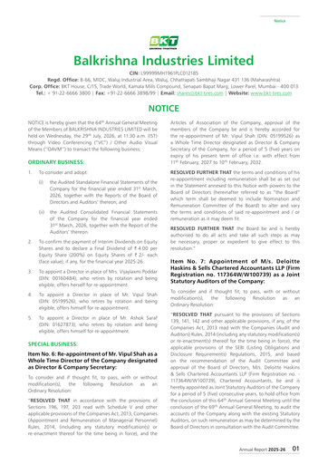 Miniature Balkrishna Industries
 Rapport annuel 2025-2026