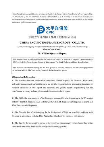 Thumbnail China Pacific Insurance Quarterly Report 2010-q3