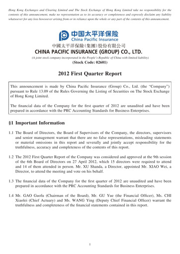 Thumbnail China Pacific Insurance Quarterly Report 2012-q1