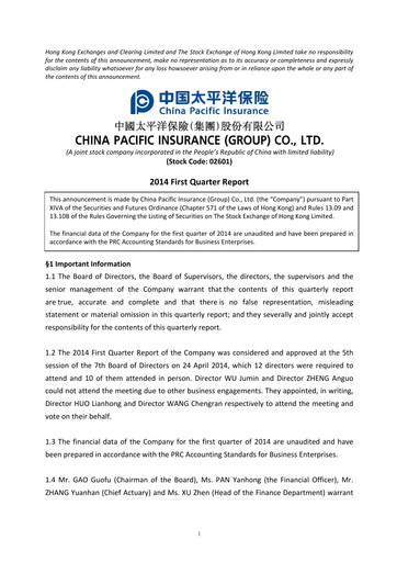 Thumbnail China Pacific Insurance Quarterly Report 2014-q1