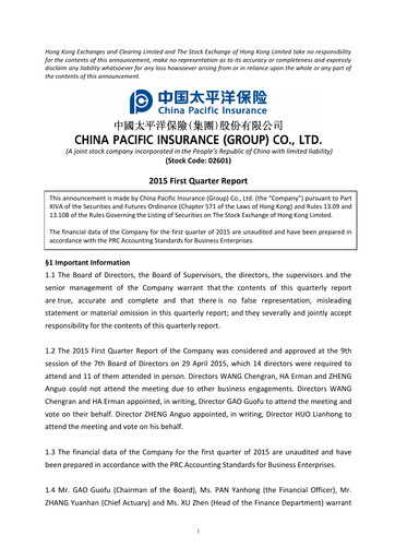 Thumbnail China Pacific Insurance Quarterly Report 2015-q1