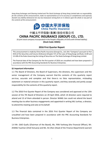 Thumbnail China Pacific Insurance Quarterly Report 2016-q1