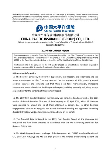 Thumbnail China Pacific Insurance Quarterly Report 2019-q1